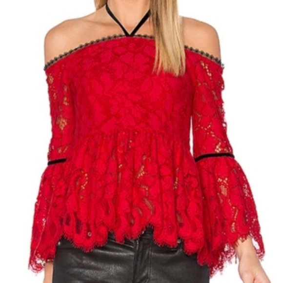 Alexis Grace Peplum red lace Off Shoulder Top S - Picture 1 of 4
